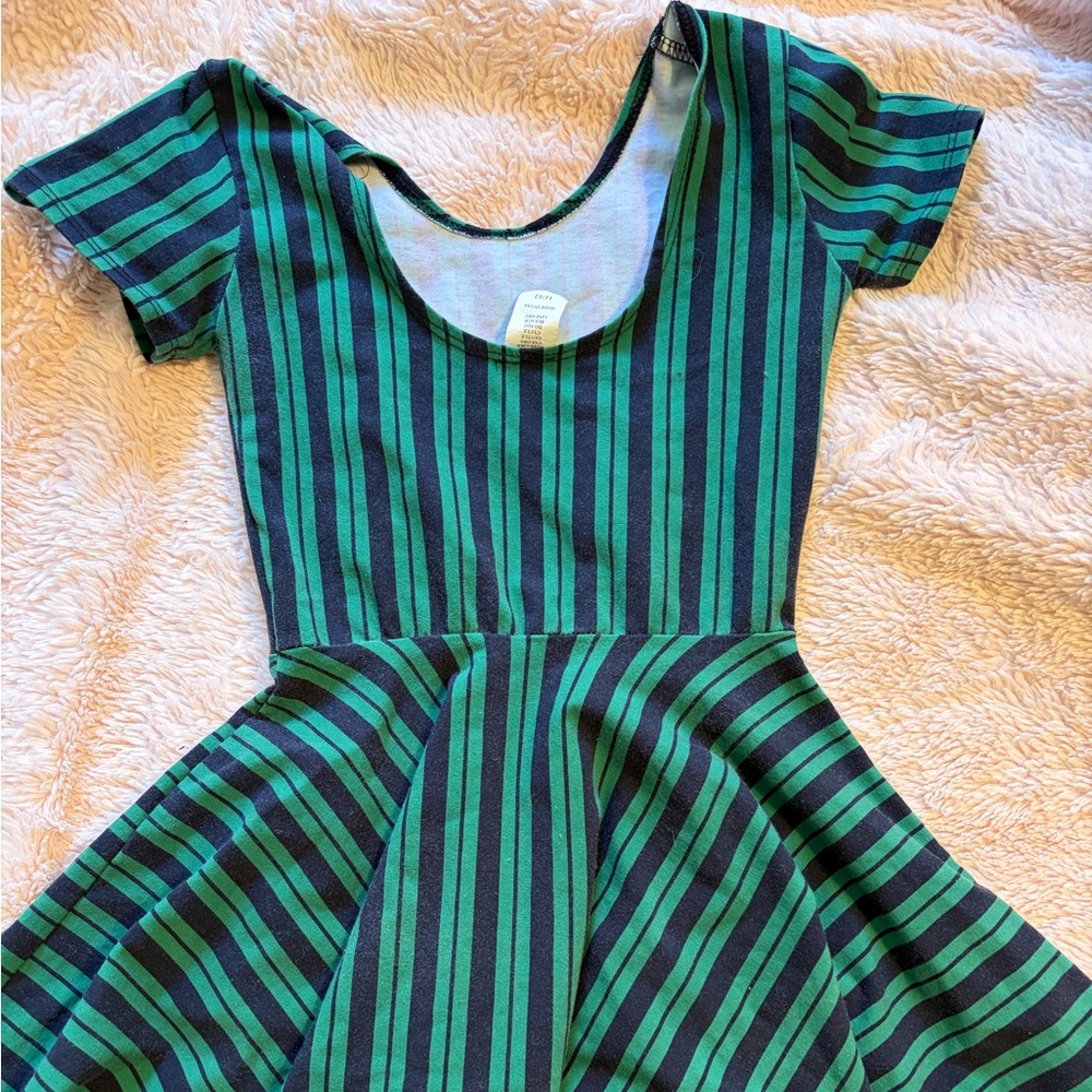 Ghost Host DISNEY HAUNTED MANSION Kids Green and Black Striped Scoop-Neck Dress